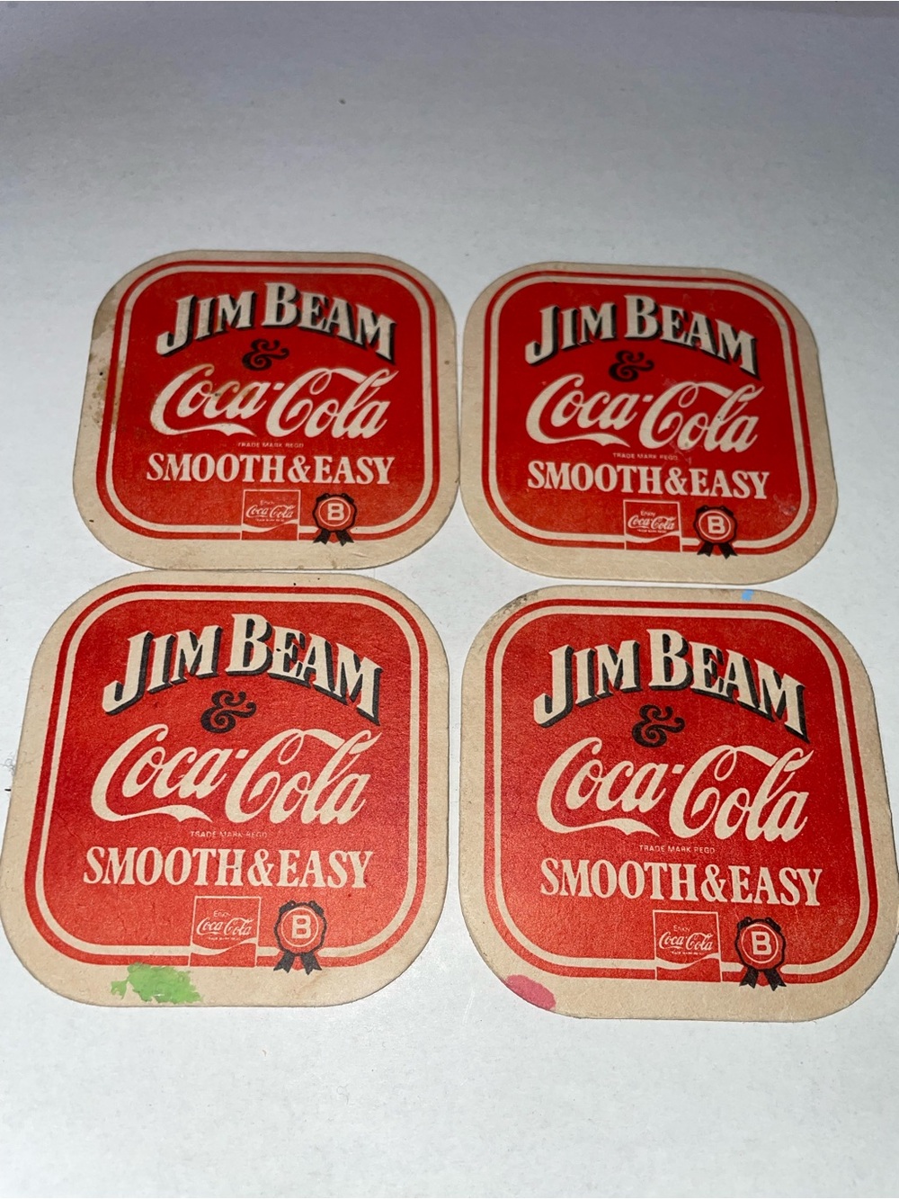 4 X COCA COLA JIM BEAM VINTAGE DRINK COASTER BEER BAR MANCAVE PUB CAFE ART 1970